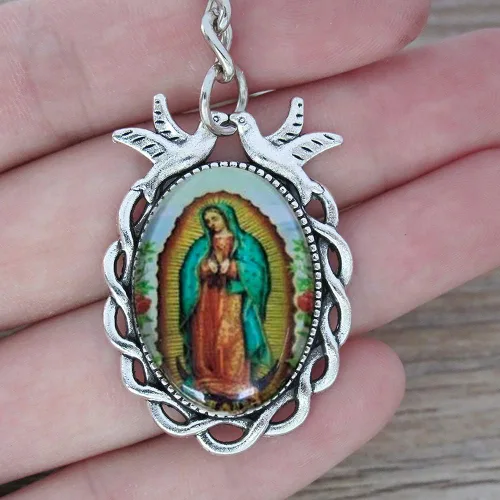 Miniatura 3 de WE Llavero conmemorativo favor 12PCS Nuestra Señora de Guadalupe/Recuerdos para Novenario Aniversario (blanco), plateado