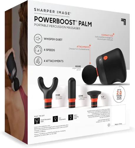 Miniatura 9 de Sharper Image Mini Pistola de Masaje, Powerboost Palm Masajeador de Mano Recargable de Percusión de Tejido Profundo, 4 Velocidades Ajustables, 4
