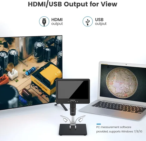 Miniatura 5 de LM249MS - Microscopio digital HDMI de 3 lentes de 10.1 pulgadas, microscopio de soldadura 2000X, cámara para reparación electrónica, soporte