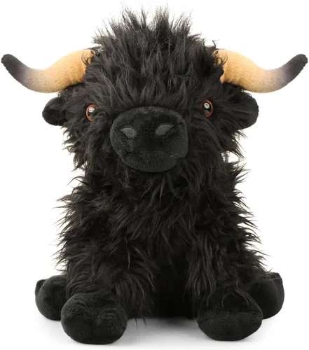 Vaca de las Tierras Altas de peluche, juguete de 10.5 pulgadas de vaca realista, juguete de granja de vacuno de peluche, peluche de granja para