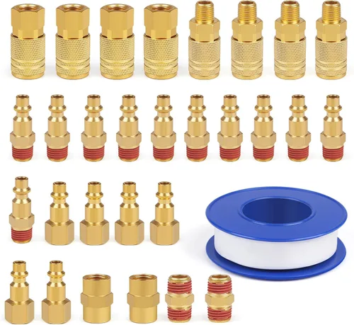 Miniatura 9 de 1/4 accesorios de conexión rápida, acoplamiento de aire industrial 10 piezas, acoplador de aire de conexión rápida de flujo básico de 1/4