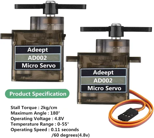 Miniatura 5 de Adeept AD002 4 unids 90S 9G Micro Servo Motor, Metal Geared Micro Servo para RC Robot Coche Helicóptero Avión Controles Barco Raspberry Pi Project
