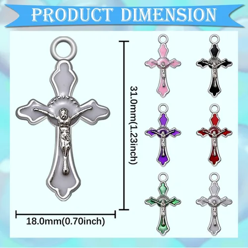 Miniatura 2 de 60 dijes de cruz de rosario esmaltados de aleación de 6 colores, dijes de cruz pequeña de Jesús, colgantes de crucifijo de Jesús, cuentas para hacer