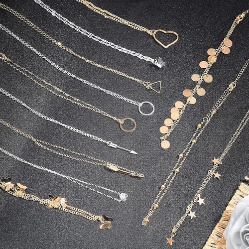 Miniatura 3 de Thrilez - Juego de 24 collares escalonados para mujeres adolescentes y niñas colores dorado y plateado simple y moderno joyería para usar