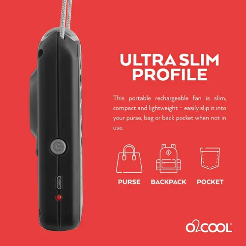 Miniatura 5 de O2COOL Ventilador de enfriamiento de cordón ajustable con batería USB de viaje personal para cuello portátil, (negro)
