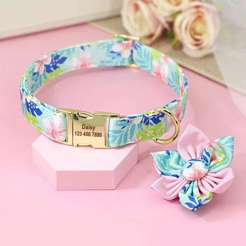 Miniatura 4 de Collares de perro femeninos Beirui con patrones florales vibrantes, collar de perro hembra con flor para caminar, collar ajustable duradero