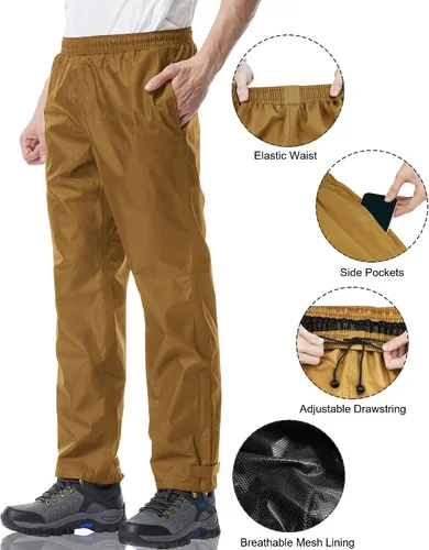 Miniatura 3 de iCreek Pantalones de lluvia para hombre, impermeables, resistentes al viento, ligeros, para senderismo, trabajo, lluvia, al aire libre, para golf