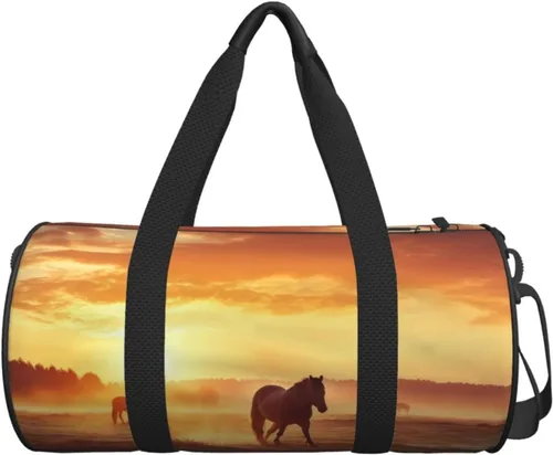 Miniatura 7 de Sports Gym Bag for Women Men Travel Duffel Bag Tote Horses on Pasture at Sundown Weekender Bag Canvas Carry on Overnight Bag for Travel Swimming