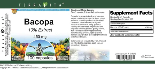 Miniatura 3 de Bacopa 10% - 450 mg (100 Cápsulas, ZIN: 519072)