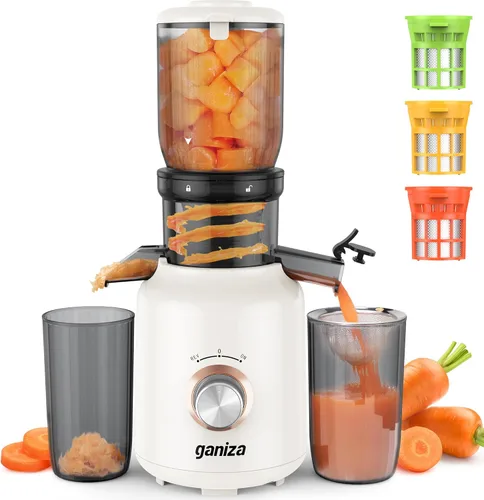 Máquinas de exprimir Ganiza, exprimidor de prensa fría con gran canal de alimentación para frutas y verduras enteras, exprimidores de masticación