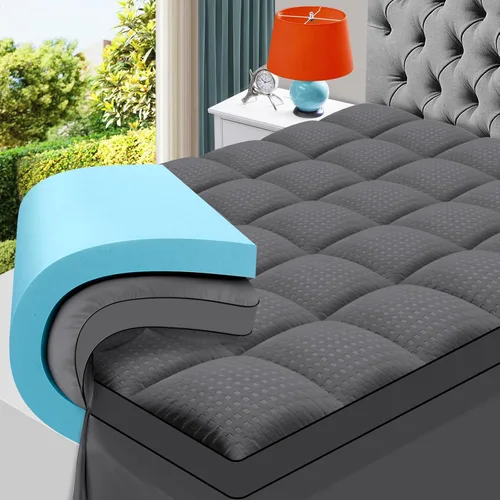MASVIS Cubrecolchón de espuma viscoelástica de doble capa de 4 pulgadas, tamaño individual, espuma viscoelástica de gel de 2 pulgadas y almohada de