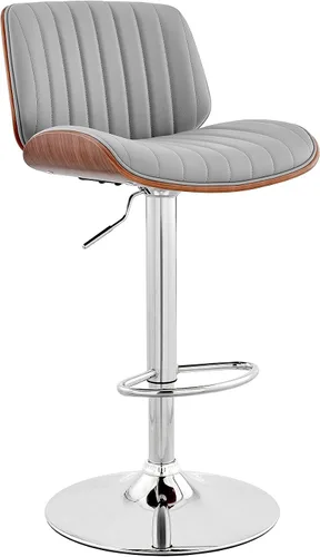 Miniatura 13 de Armen Living Adele - Taburete giratorio moderno de altura ajustable de piel sintética y madera de nogal con base cromada para encimera de isla
