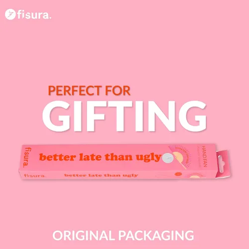 Miniatura 7 de Fisura Ventilador plegable original, mejor tarde que feo, abanicos de mano de madera para mujeres plegables - Diseño rosa y rojo para raves