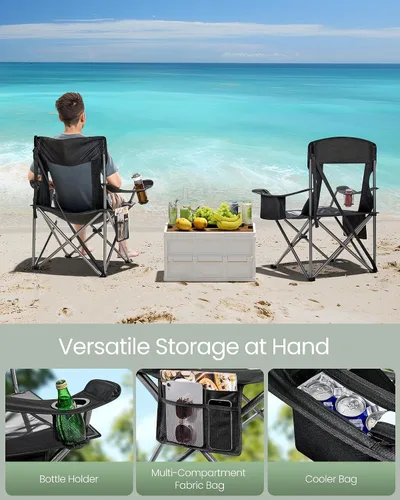 Miniatura 5 de SONGMICS Silla de camping, silla plegable de gran tamaño, cómoda y resistente, capacidad de peso de 352 libras, reposabrazos ajustables con bolsa