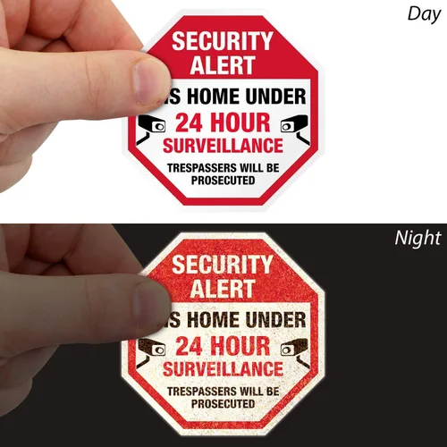 Miniatura 2 de SmartSign Etiquetas adhesivas reflectantes "Security Alert This Home Under 24 Hour Surveillance, Trespassers Prosecuted", rojo/negro/blanco, juego