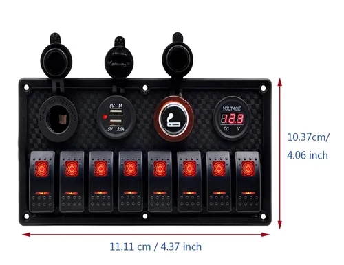 Miniatura 3 de KAOLALI Panel de interruptor basculante de 8 bandas, 12 V, 24 V, impermeable, con doble USB, encendedor de cigarrillos, voltímetro, LED azul