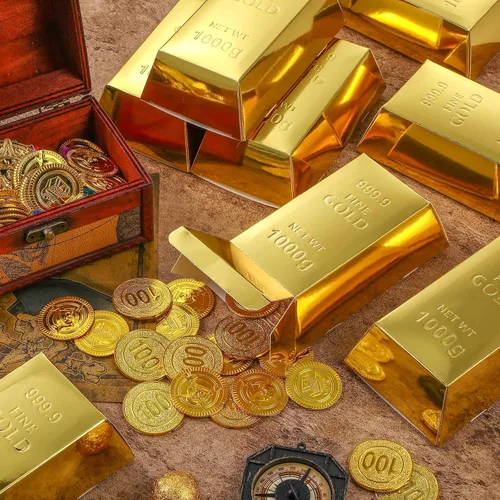 Miniatura 5 de Honoson 48 cajas de regalo falsas de barra dorada, cajas de regalo de barra dorada, cajas de regalo de papel dorado, ladrillo del tesoro
