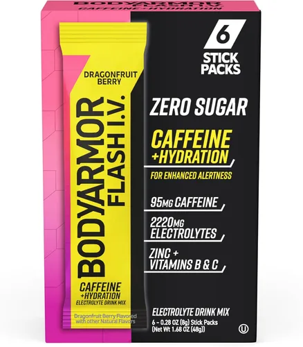 Miniatura 15 de BODYARMOR Flash IV - Paquetes de electrolitos, fresa y kiwi, mezcla de bebida sin azúcar, paquetes de una sola porción, agua de coco en polvo
