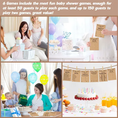 Miniatura 6 de Paquete de juegos de baby shower para 50 invitados, juegos apilables, adultos, 150 tarjetas de juego y 1 tarjeta de respuesta