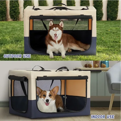 Miniatura 8 de PETSFIT Jaula portátil suave de 30 pulgadas para perros – Marco resistente en espiral patentado, perrera plegable para perros medianos, 3 puertas
