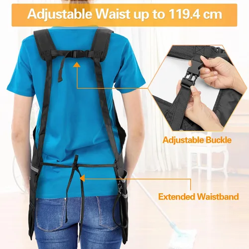 Miniatura 2 de HODRANT Delantal de limpieza grande con correas de hombro dobles, delantal de limpieza de la casa con múltiples bolsillos para suministros