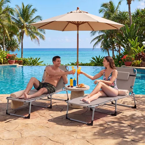 Miniatura 9 de Giantex Silla bronceadora, silla de playa de 330 libras con 5 posiciones ajustables, agujero para cara y brazo, correa para manos/hombros, almohada