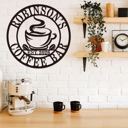 Miniatura 5 de Letrero de metal personalizado para barra de café, arte de pared con nombre personalizado para cocina o cafetería, decoración de estación de café