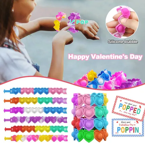 Miniatura 4 de JUNQIU Tarjetas del Día de San Valentín para Niños de Escuela, Paquete de 30 Tarjetas Pop It de San Valentín, Tarjetas de Intercambio de San