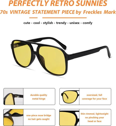 Miniatura 5 de Lentes de sol vintage retro de los años 70 para mujer y hombre, montura clásica, cuadrada y grande estilo aviador, lentes naranjas de moda UV400
