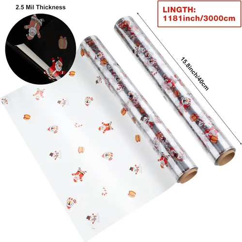 Miniatura 2 de Fainne Total 295 pies 3 rollos de celofán de Navidad de 15.8 pulgadas x 98.4 pies, 2.5 mil de grosor, celofán transparente de Feliz Navidad