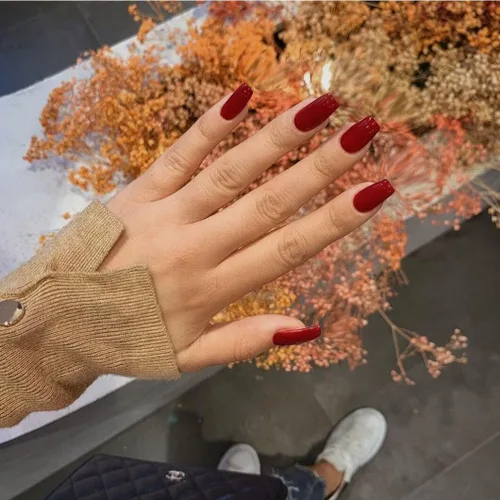 Miniatura 4 de KQueenest 30 PIEZAS Uñas Postizas Vino Rojo Oscuro, Uñas Cortas y Medianas Cuadradas, Uñas Acrílicas Burgundía, Uñas Postizas de Color Sólido, Uñas