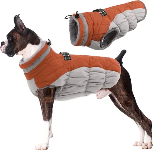 Miniatura 60 de Lelepet Abrigo cálido para perro, abrigo de invierno para perro, chaqueta impermeable para perros con arnés incorporado, chaleco reflectante
