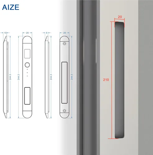 Miniatura 3 de Cerradura falsa, cerradura estrecha de la puerta corredera, emparejamiento utilizado con cerradura inteligente para doble deslizador (negro)
