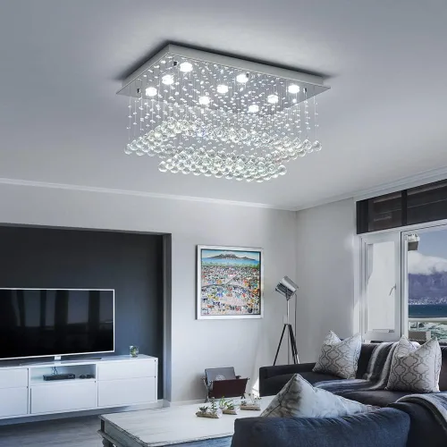 Miniatura 4 de Saint Mossi K9 Lámpara de Araña de Cristal con 9 Luces y 2 Niveles, Lámpara de Techo Empotrada Moderna, Lámpara de Araña Moderna para Dormitorio