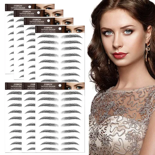 Miniatura 10 de 77 pares de calcomanías de tatuaje de cejas, 4D, impermeables, naturales, para cejas, de larga duración, perfectas para mujeres y niñas (negro)