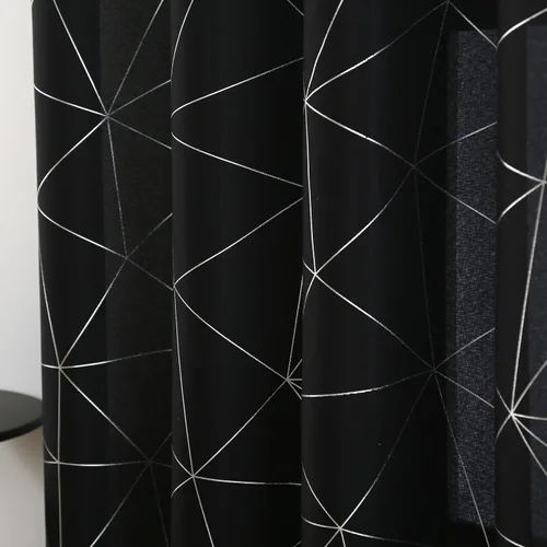 Miniatura 27 de Taisier Home Paneles de Cortinas de Ventana de Lino Dorado con Ojales Estampado de Lámina de Azulejos Geométricos Marroquíes Metálicos Cortinas