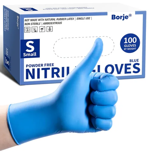 Miniatura 25 de Guantes de nitrilo Borje grandes, 100 guantes desechables, negros, sin látex y sin polvo, para examen médico, aptos para alimentos, limpieza, cocina