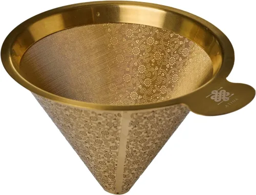 Miniatura 2 de ATHIA Golden Dripper - Filtro de café reutilizable de acero inoxidable sin papel para cafeteras de goteo, ecológico, fácil de limpiar, compatible