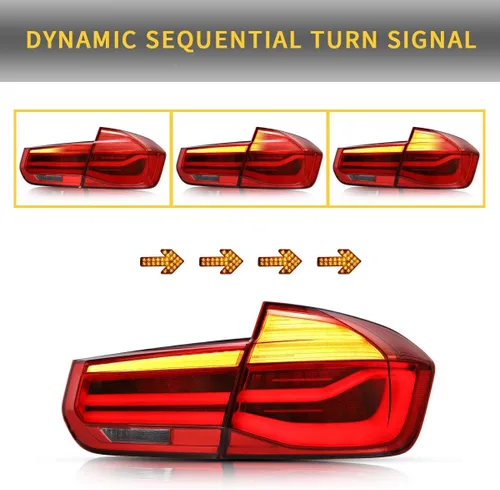 Miniatura 4 de YUANZHENG Luces traseras secuenciales LED para [BMW F30 F80 320i 328i 335i Sedan 6ª generación 2013 2014 2015 2016 2017 2018] con DRL de fibra Rojo