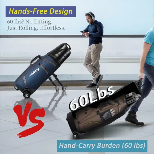 Miniatura 3 de JANUS Golf Travel Bag Hard Case with Foldable Support Legs, Hands-Free Golf Club Travel Bag with 360° Spinner Wheels, ABS Hard Shell, Foldable
