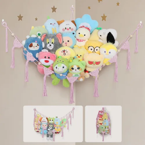 Miniatura 14 de Hamaca para Animales de Peluche de Esquina - 142 cm Jumbo Hecha a Mano de 5mm de Doble Cordón de Macramé para Almacenamiento de Animales de Peluche