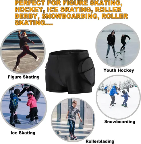 Miniatura 3 de Pantalones cortos con almohadilla para el trasero para patinaje, snowboard, esquí, hockey, pantalones cortos acolchados con protección para la Negro
