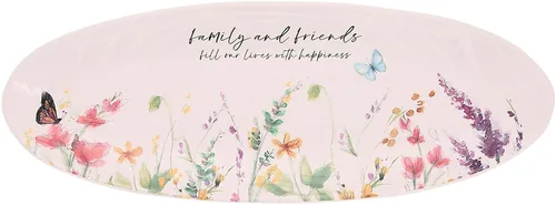 Pavilion Gift Company - Bandeja de cerámica para familiares y amigos, bandeja para servir, bandeja ovalada para alimentos, diseño floral de