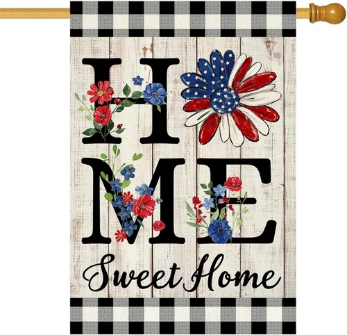 Miniatura 16 de ORTIGIA Home Sweet Home - Bandera de jardín de magnolia de doble cara de 12.5 x 18 pulgadas, para primavera y verano, a cuadros, pequeña bandera