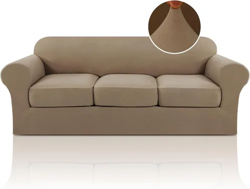 Miniatura 11 de PrinceDeco - Funda elástica y suave de 3 piezas para sofá, lavable, 2 fundas para cojines separados, protector elástico de muebles para niños y Arena