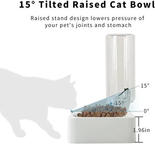 Miniatura 4 de Marchul Cuenco doble elevado para perros y gatos, juego de cuencos de agua y comida para mascotas, platos inclinados elevados en 15° para interiores