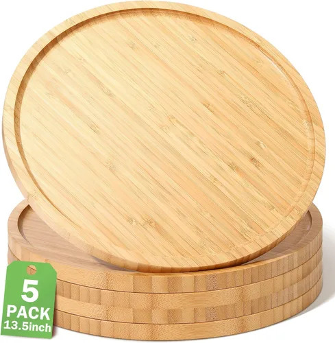 Miniatura 8 de Meanplan Bandeja de bambú – 5 platos de madera, tabla redonda de charcutería y plato para servir con borde para cocina, fruta, pan, ensalada, mesa