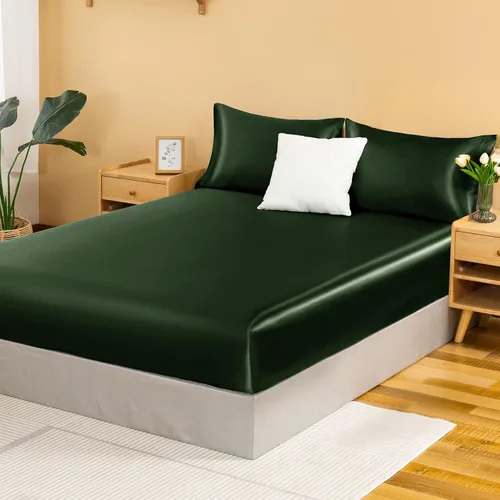 Miniatura 13 de NSGZ Sábana Bajera Ajustable de Satén Twin, Sábana Bajera Sedosa Individual Solamente, Sábanas de Cama Inferiores Suaves de Bolsillo Profundo, Sin