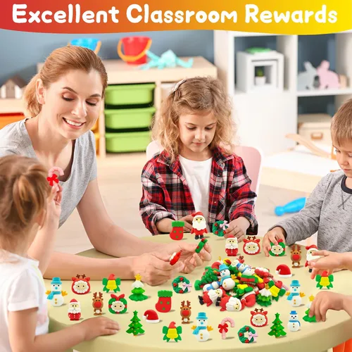 Miniatura 5 de 120 PIEZAS Borradores de Navidad para Niños, Borrador de Rompecabezas a Granel, Mascotas de Escritorio, Borradores Festivos para Niños, Regalos