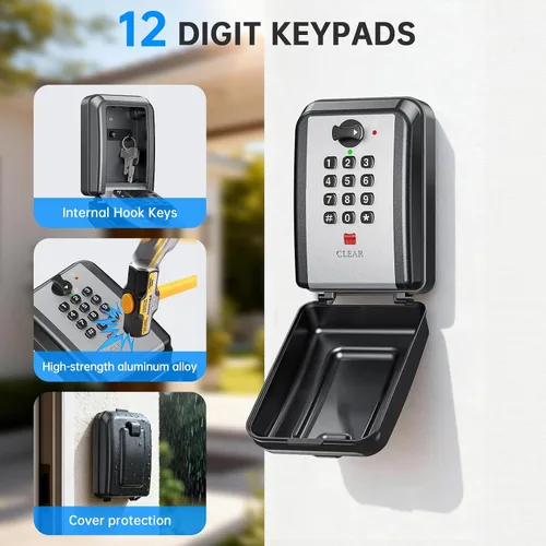 Miniatura 3 de Caja de Seguridad para Llaves MAILADA, Caja de Seguridad con Combinación de 12 Dígitos para Llaves, Código de Reposo, Gran Capacidad y Resistente a